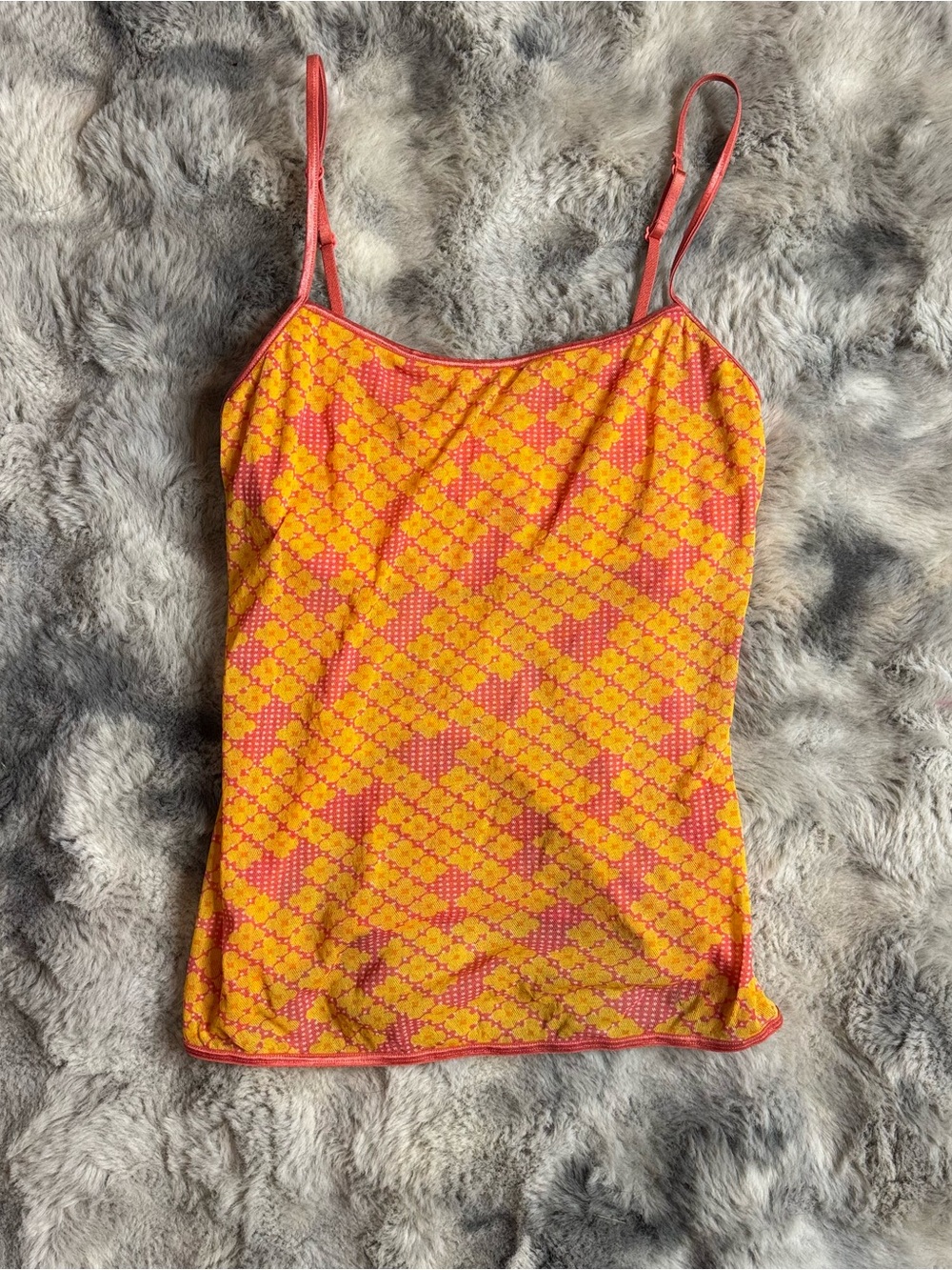 Vintage Victoria’s Secret Y2K Floral Mesh Camisole with Built-In Bra 🌼🧡